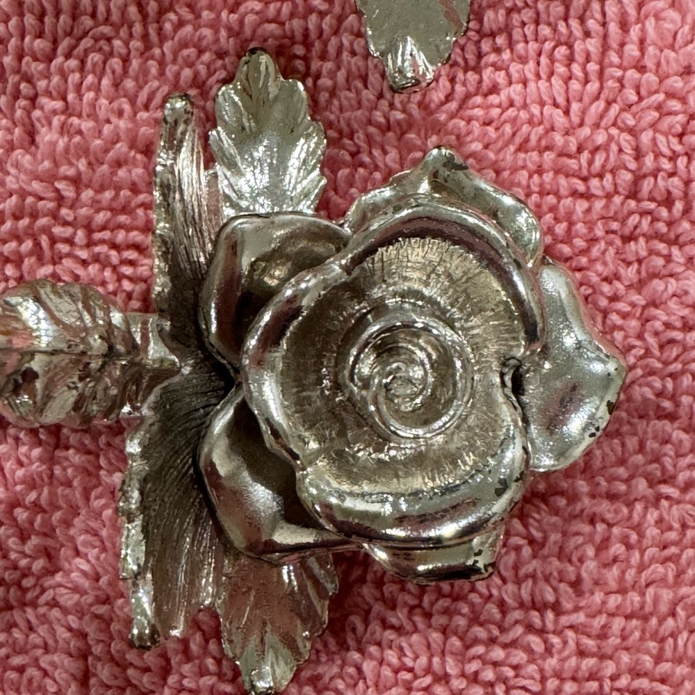 Vintage princess rose, silver tone, napkin, rings